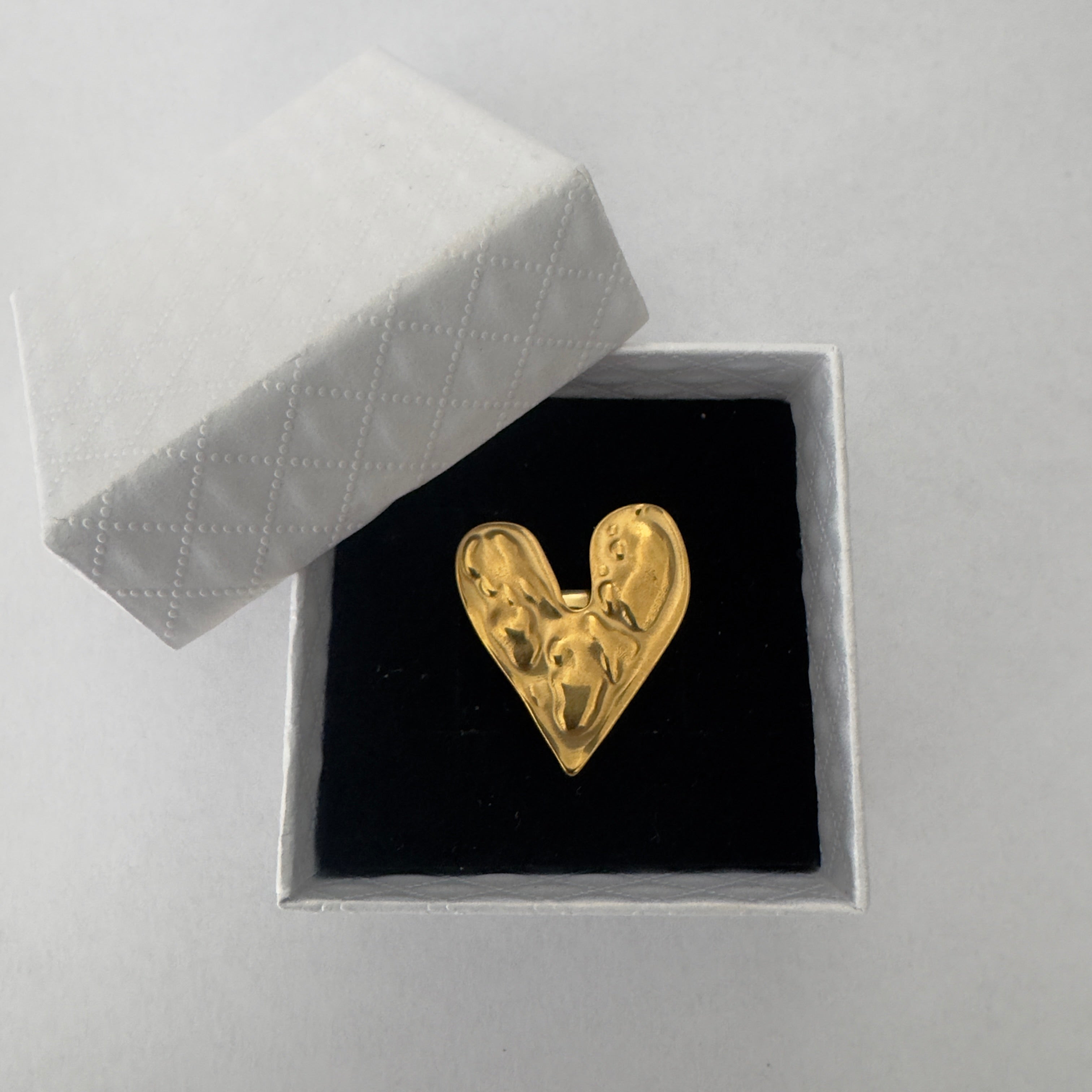 Anello Cuore Grande in Acciao Inox Gold