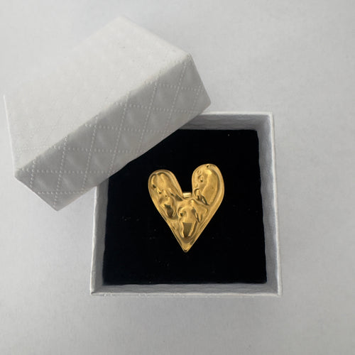 Anello Cuore Grande in Acciao Inox Gold